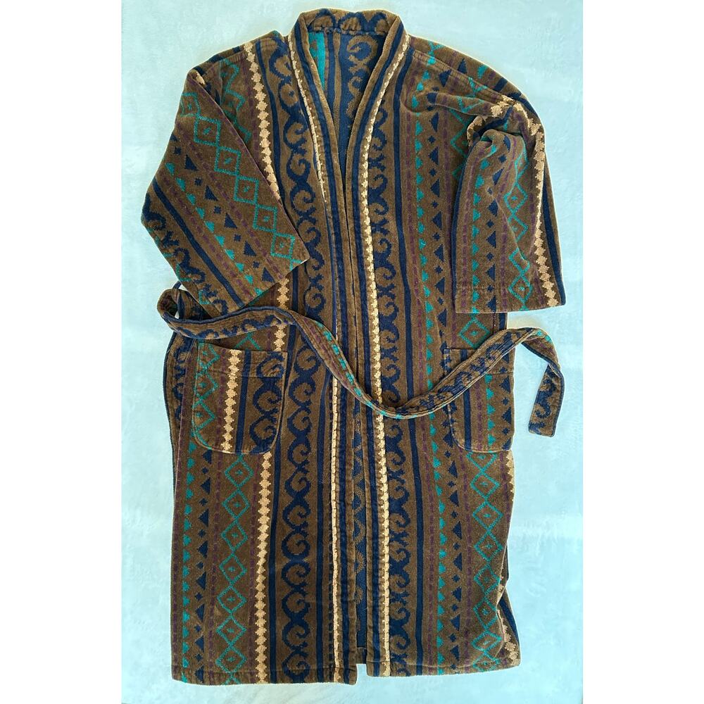 Vintage Plus Tericloth Brown Aztec Heavy Robe Mens Sz L/XL
